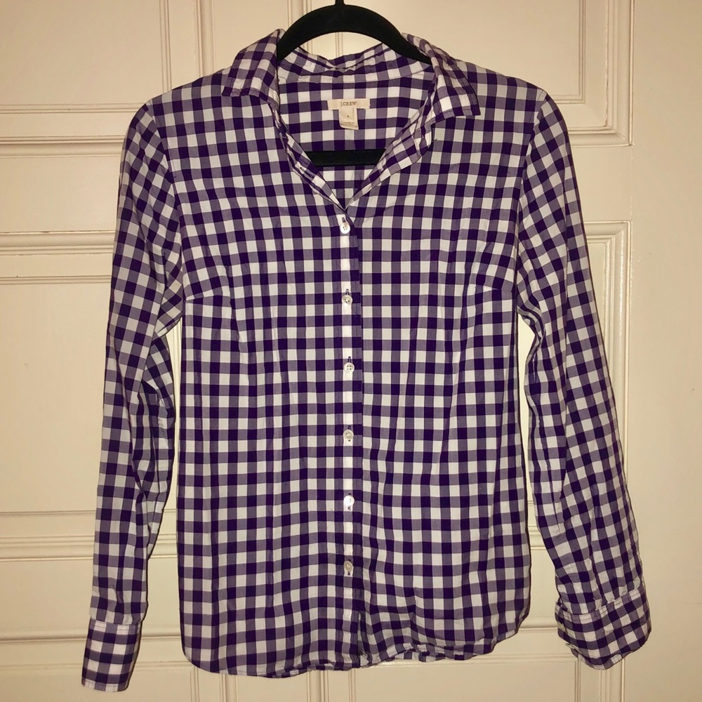 J. Crew Purple & White Checked Button Down Sz 4